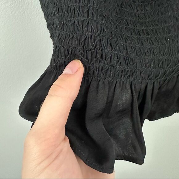 Intimately Free People Black Crop So Dreamy Smocked Peplum Blouse Size Medium - Picture 7 of 15